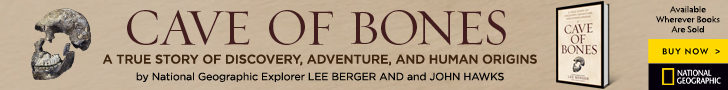 Ad for Cave of Bones: A True Story of Discovery, Adventure, and Human Origins. Buy book.