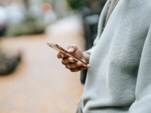 closeup of person holding a mobile phone