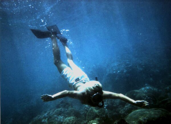 underwater photo of Rick, free diving off Small Malaita, Solomon Islands