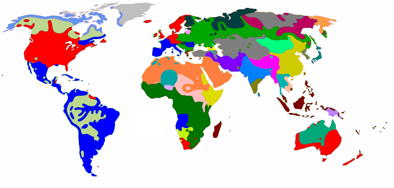 world map colored based on primary language spoken